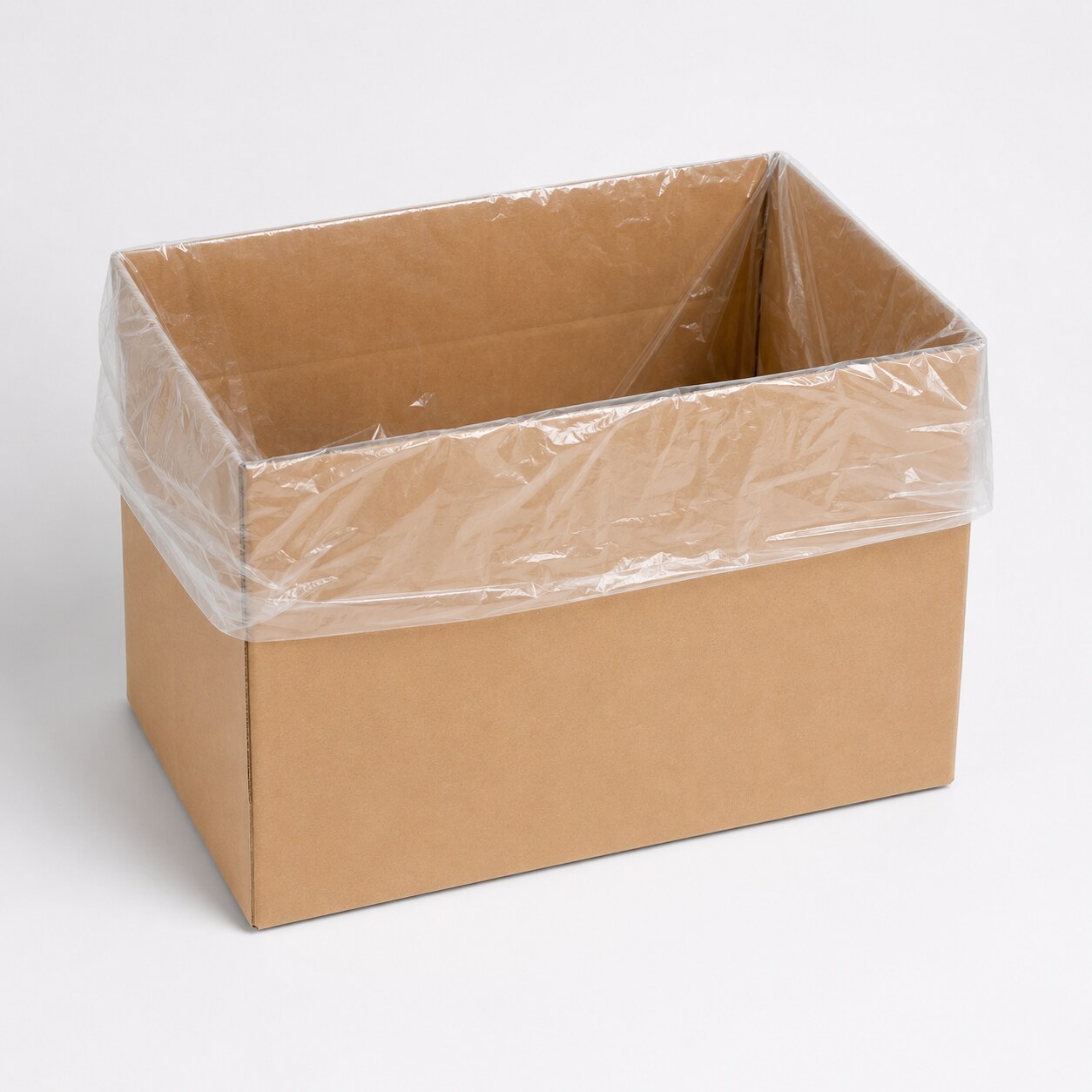 Plastic liner inside a lined cardboard box